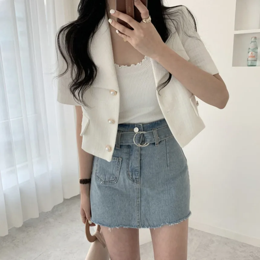 

Модное белое короткое пальто, Женский Повседневный блейзер с коротким рукавом, Женская свободная шикарная одежда, женские минималистичные ...