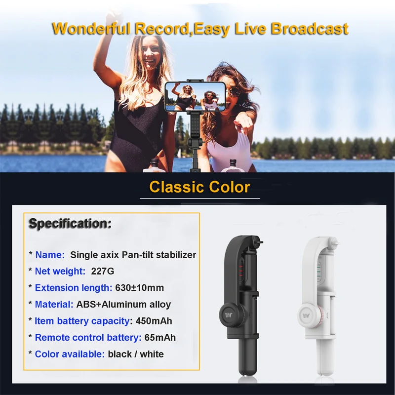 

l Smartphone Stabilizer Anti-Shake Tripod Bluetooth Zoom Remote Selfie Stick For iPhone 7 8 Plus XS XR 11 Pro Max