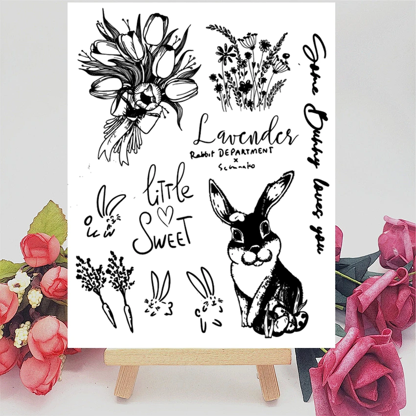 14x18CM букет кроликов прозрачный печать прозрачные наклейки силиконовый валик для