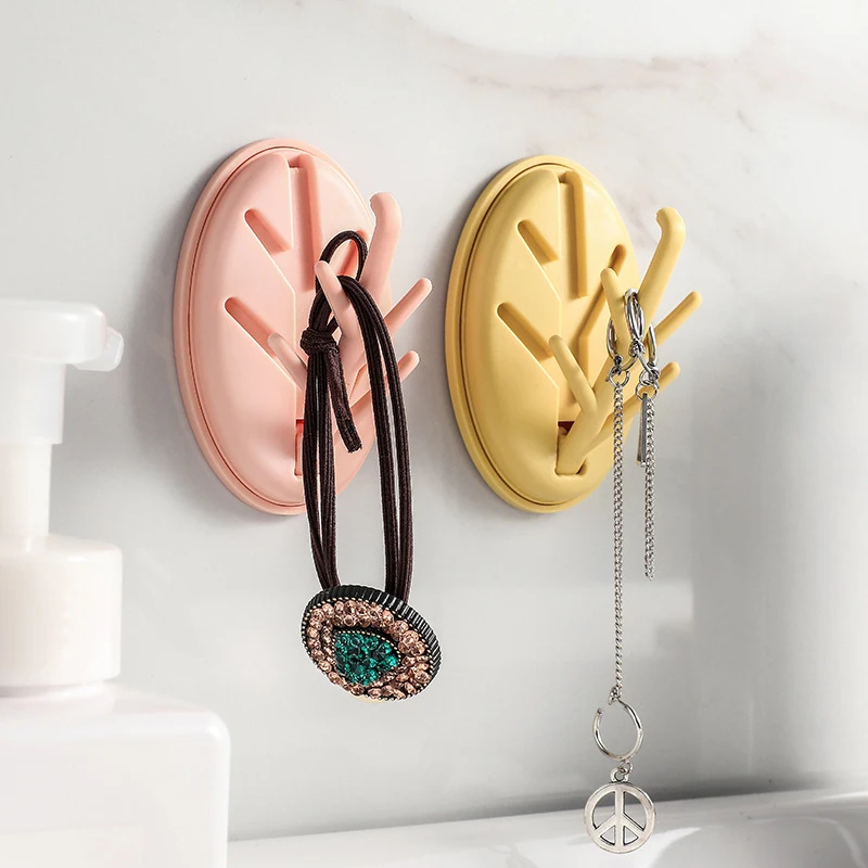 

2PCS Foldable Multifunction Storage Hooks For Bathroom Kitchen Leaf Shape Punch-free Universal Hanger Decorative Hanging Gadgets