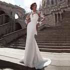 Женское свадебное платье с юбкой-годе, роскошное привлекательное кружевное платье с длинным рукавом и аппликацией на спине, модель 2020