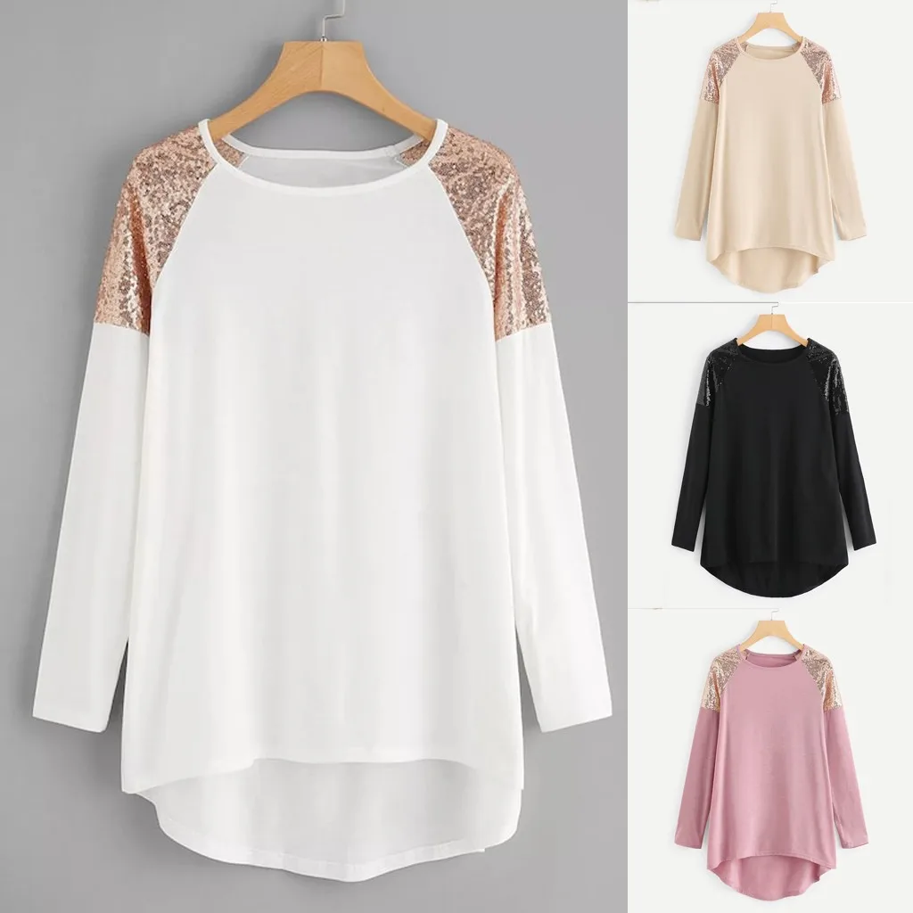 Женская блузка с контрастными пайетками Лоскутная Блузка размера плюс 5XL круглым