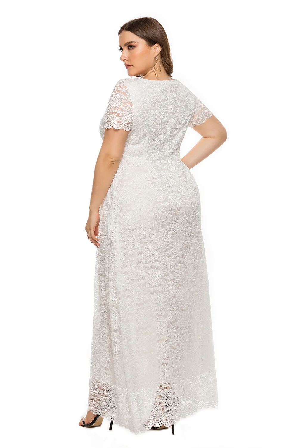 

Plus Size Hollow Out Lace Birthday Dresses for Women 2021 New Summer Short Sleeve Women's Party Dress Ankle Length Wedding Dress