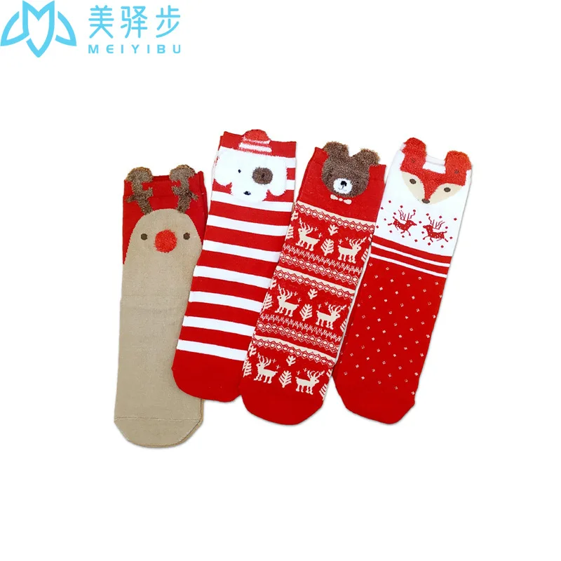 1 box is 4 Pairs Socks Women's Winter Women's Socks Big Red Gift Cotton Socks Gift Cartoon Women's Boxed Christmas Socks
