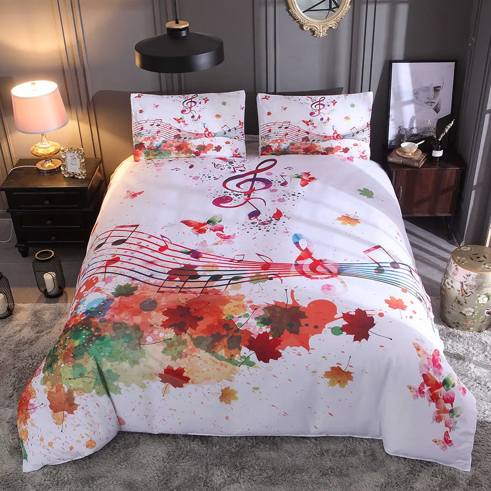 

Red Butterfly HD Printed Duvet Cover Set Twin King Double Size Musical Note Nebula Bedding Set Color Ink Splashing Bedclothe