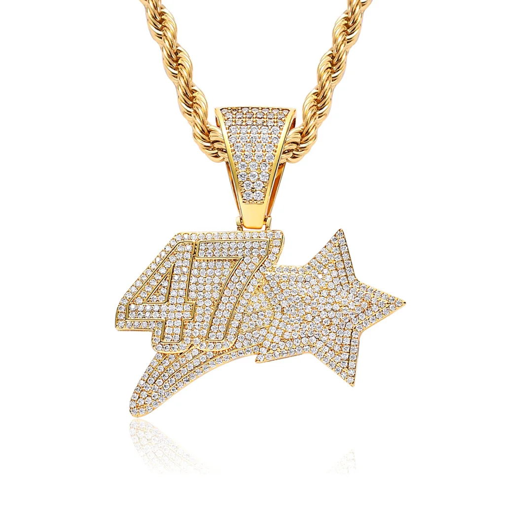 

Necklace hip hop pendant inlaid AAA + zircon creative number 47 star men's fashion necklace lovers gift wholesale