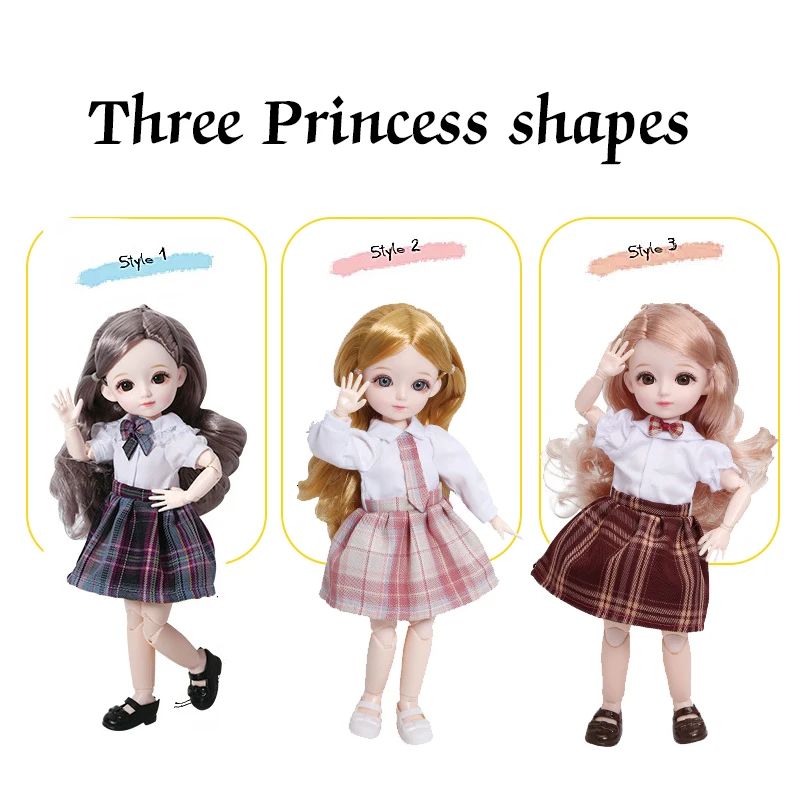 

New Style 1/6 BJD Doll 23 Joints Baby Plastic Toys Removable Makeup 3D Eyes JK School Uniform Girls Fashion Birthday DIY Gift