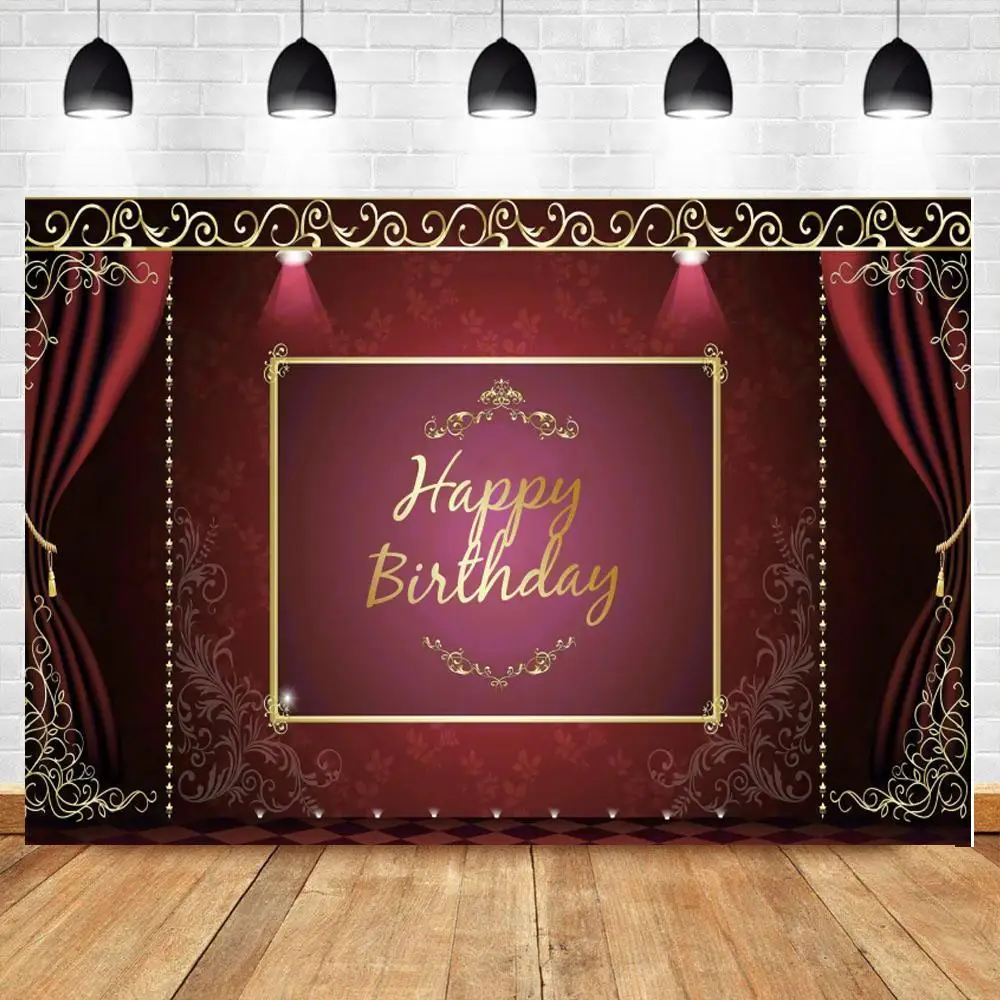 

Photographic Background Burgundy Curtain Happy Birthday Party Stage Poster Portrait Photography Backdrop Photocall Photo Studio