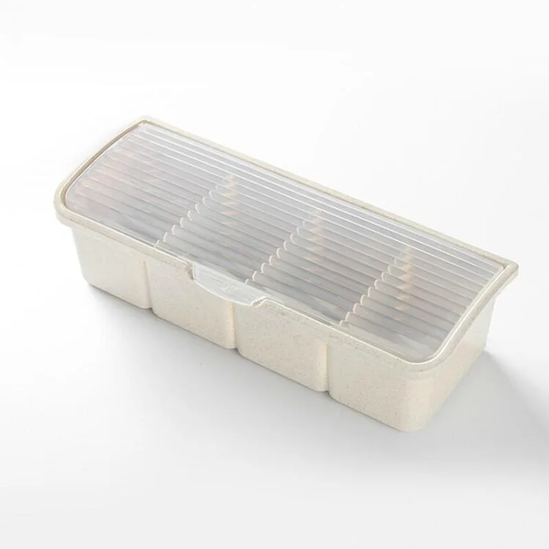 Коробка для приправ и специй контейнер хранения баночка 4 ячейки с ложкой коробка