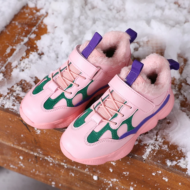 Спортивная обувь для девочек зимние кроссовки розовая теплая с мехом школьников