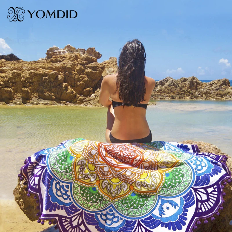 Пляжное полотенце Lotus большой коврик для йоги 150 см круглая ванночка с индийской