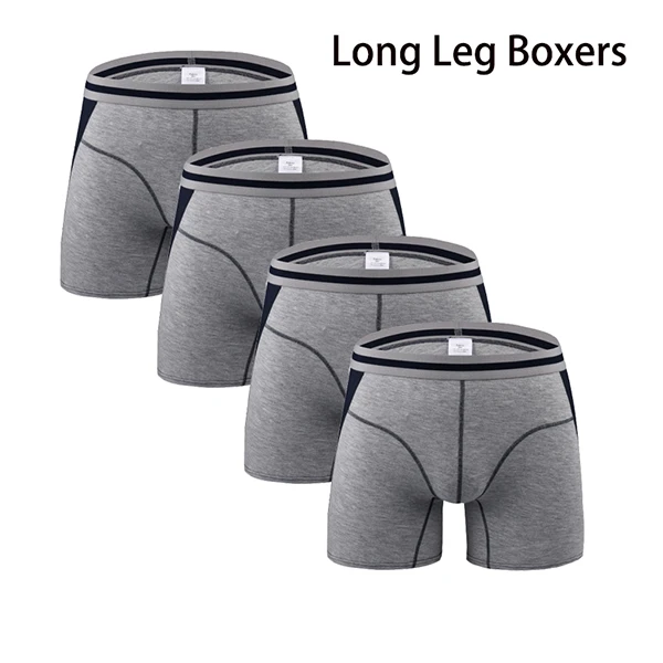 Gray 4pcs Long 4 шт./лот, удобные, длинные, короткие, мужские шорты-боксеры, мужские трусы, u-выпуклые, мужское нижнее белье, Cueca Masculina M, L, XL, 2XL, 3XL - Цвет: Gray 4pcs Long