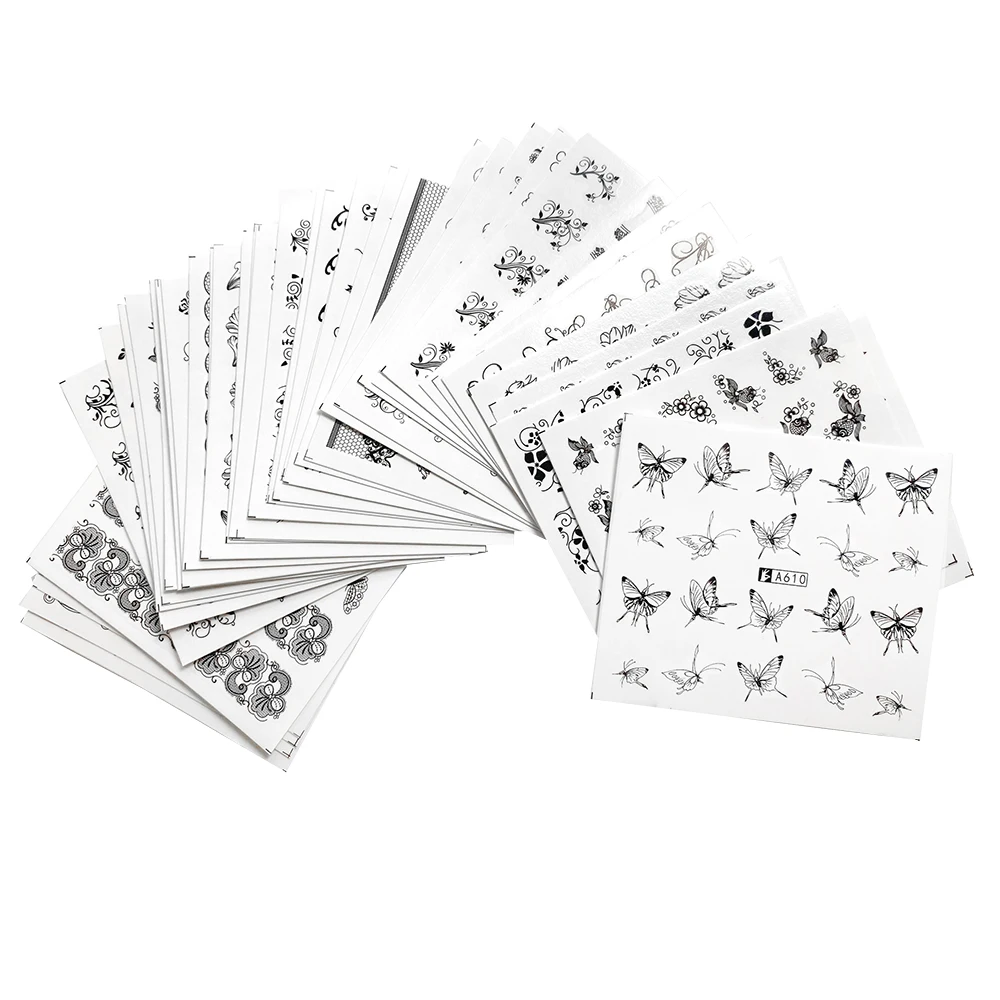 40 шт. кружевные черные наклейки для ногтей художественный набор цветы Бабочка