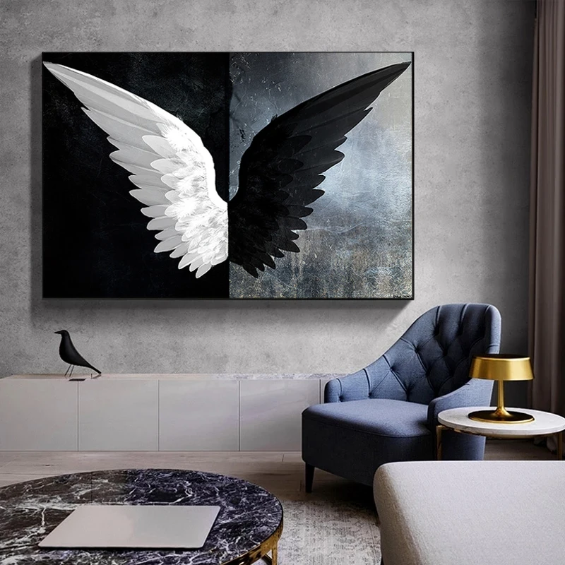 

Black White Angel Feather Wings Canvas Painting Nordic Modern Wall Art Posters and Prints Pictures for Living Room Home Decor