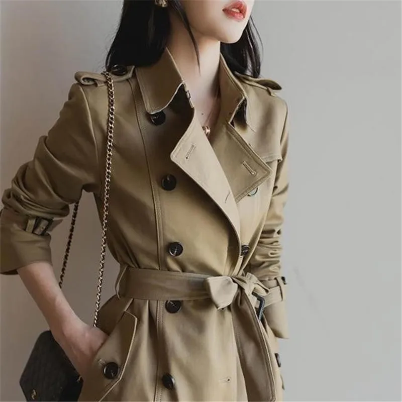 

High Quality Windbreaker Women Spring Autumn New Korean Double Breasted Trench Coat Casual Belt Khaki Long Female Overcoat Y636