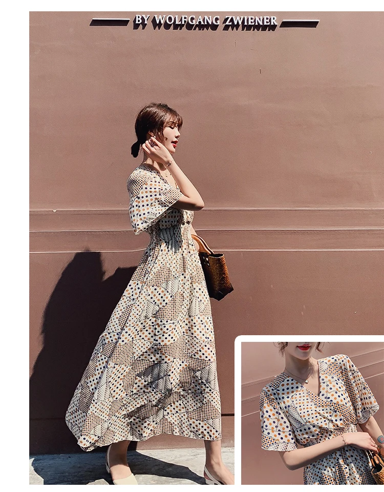 Платье для девушки Новинка лета 2020 шифоновое платье в горошек с коротким рукавом