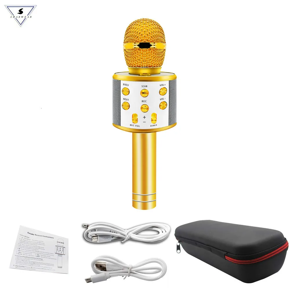 box-858-gold WS858 профессиональный беспроводной микрофон для караоке динамик конденсаторный микрофон с сумкой Bluetooth Радио Студия Запись микрофон PK WS-858 - Цвет: box-858-gold