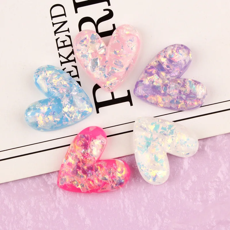 5 шт. новый блестящий значок сердца Смола Кабошон с плоской задней поверхностью DIY