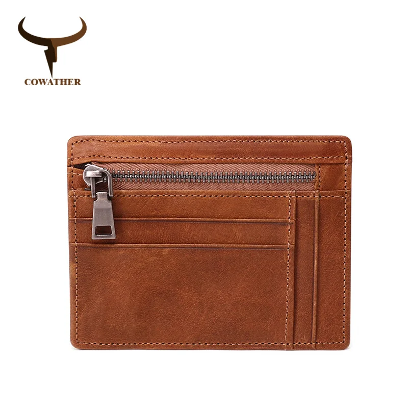QK056 yellow brown COWATHER Топ коровья натуральная кожа кошелек для мужчин держатель для карт кошелек модный дизайн воловья кожа мужской кошелек на молнии - Цвет: QK056 yellow brown