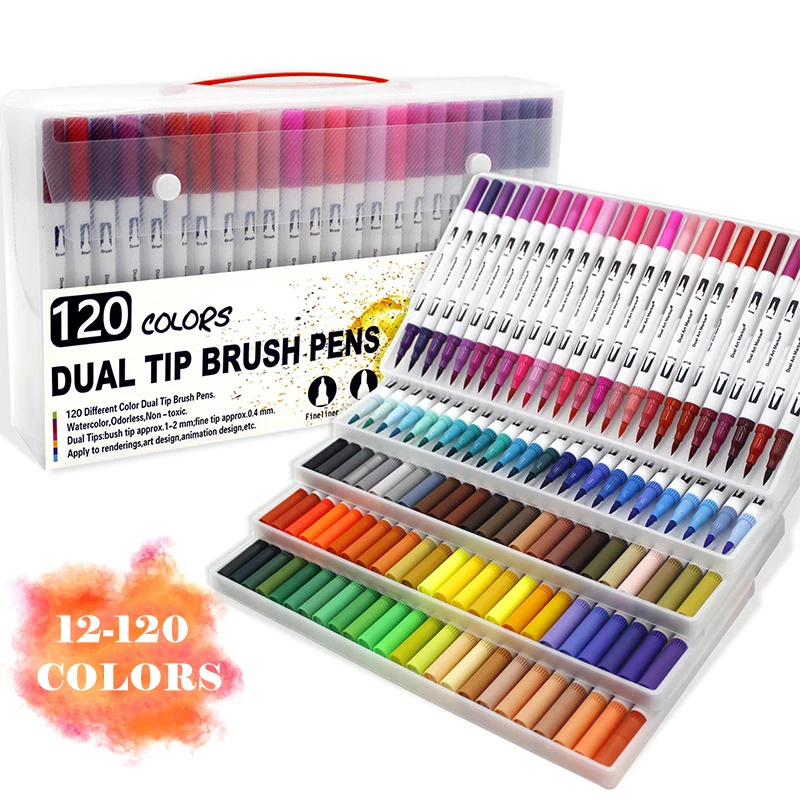 12-132Colors Brush Pen Art Markers Set Calligraphy Dual Tip Highlighter Sketching Marker For Lettering Painting Supplies | Канцтовары