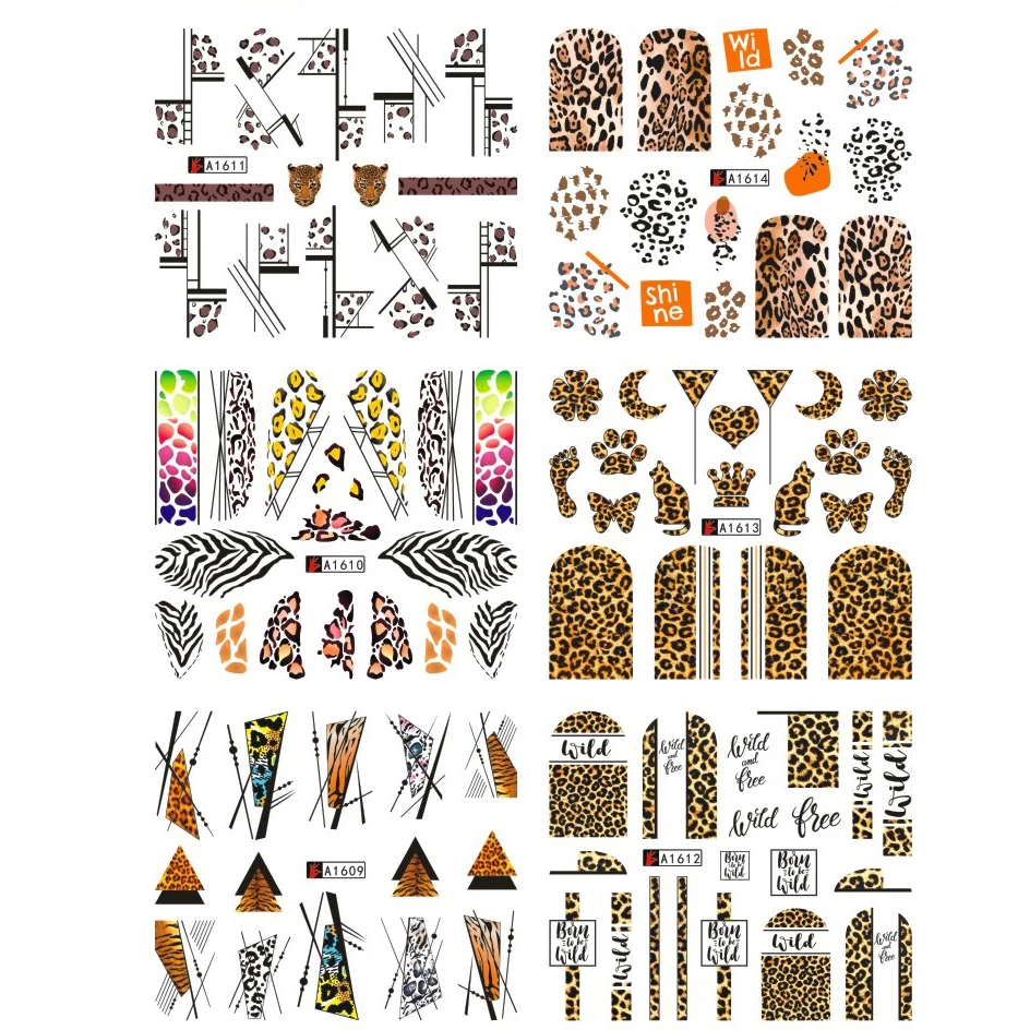 12 шт./лот Леопардовый тигр животные дизайн наклейка для ногтей декоративные