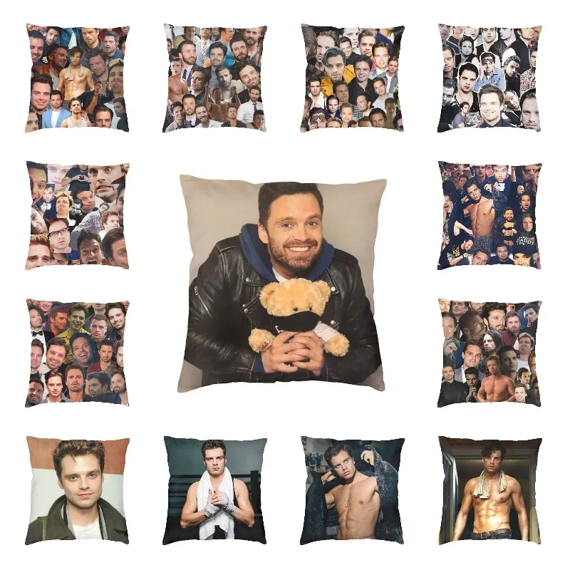 Себастьян Стэн фото коллаж Подушка Чехол 45x4 5 см Гостиная Декор Современная