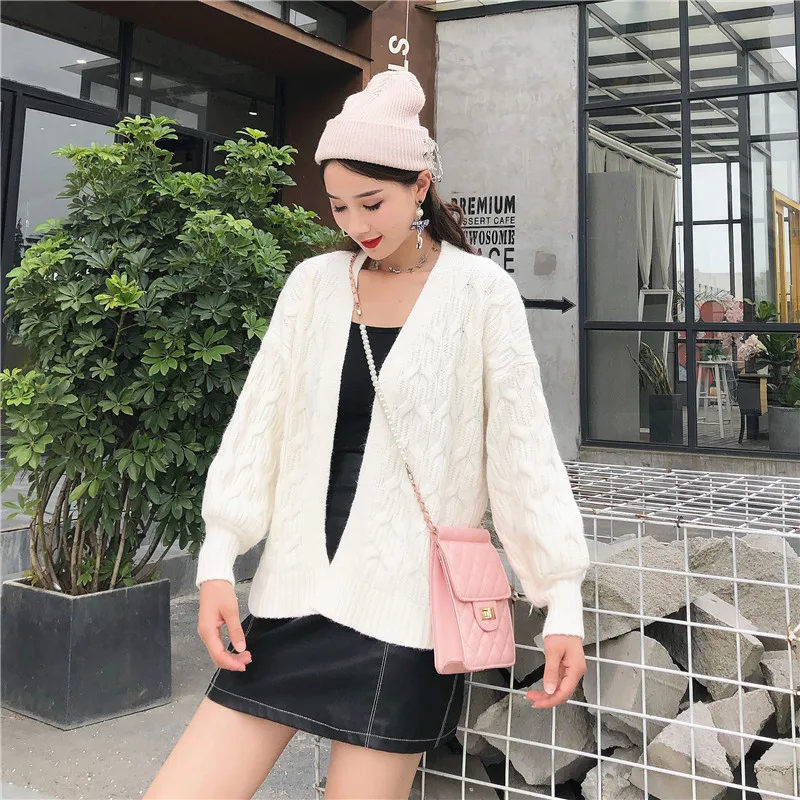 Сплошной цвет витой нитью вязаный женский кардиган весна и осень 2019 Новый