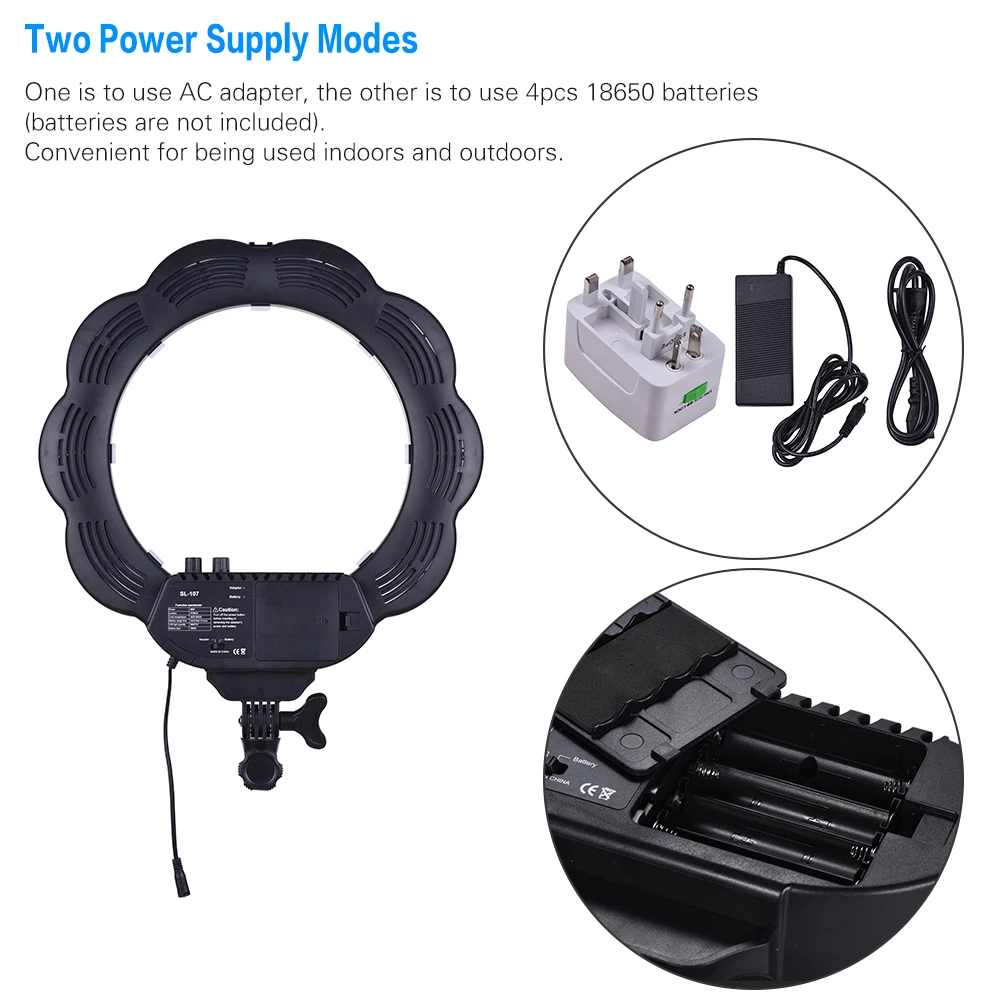 Лампа светодиодная кольцевая заполняющая для видеосъемки с зеркалом макияжа 384