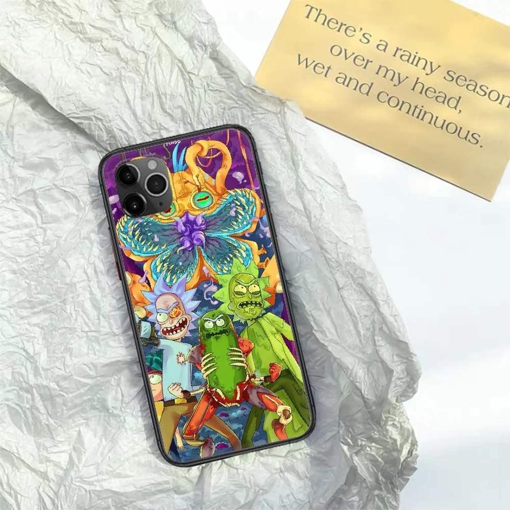 

Mortys Cartoon Anime Ricks Phone Case For Iphone 11 12 Mini PRO XR X XS MAX 6 6s 7 8 Plus 4 5 5s SE 2020 black Bumper Fashion