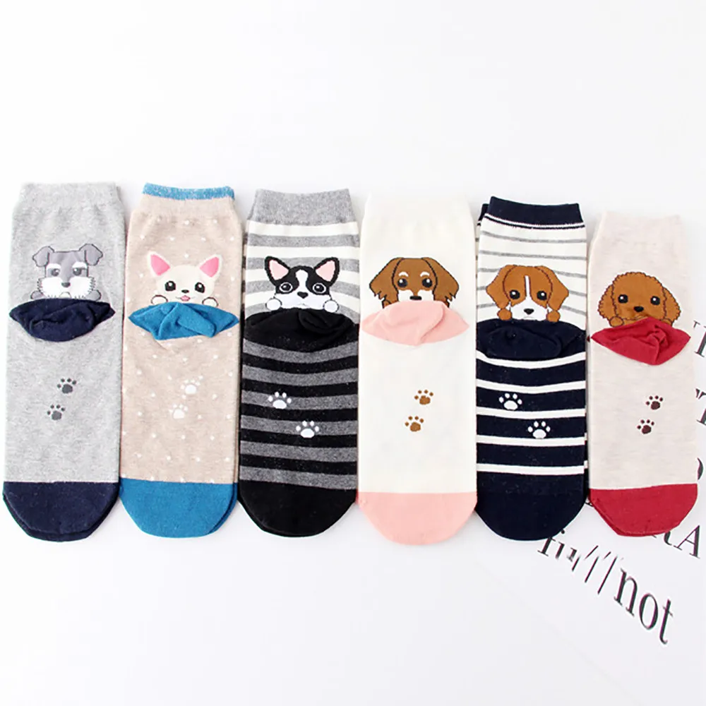 6Pairs Women Cartoon socks Animal Print Cute Cotton Comfortable Sock Slippers Socks calcetines mujer divertido funny | Женская одежда