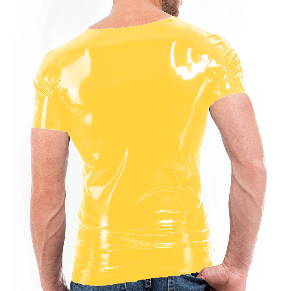 Крутые мужские блестящие футболки из ПВХ и искусственной кожи Женская Одежда для