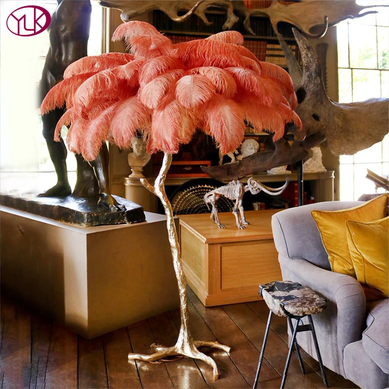 

Nordic luxury ostrich feather led floor lamp gold resin/copper floor light art decor floor lamps for living room standing light
