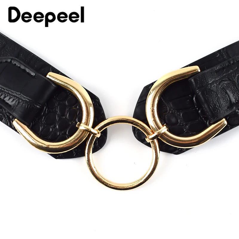 Deepeel 1pc 5*102.5cm Women PU Metal Ring Buckle Cummerbunds High Waist Wide Belt Crocodile Leather for Down Jacket Girdle CB634 |