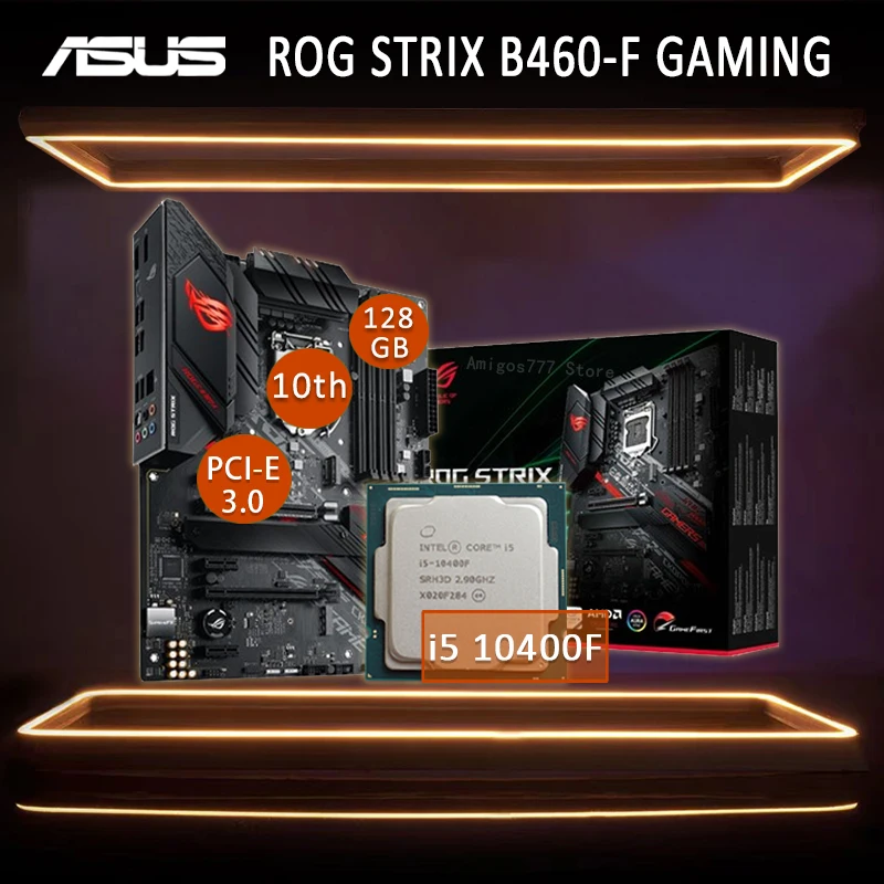 

LGA 1200 Asus ROG STRIX B460-F GAMING Motherboard With Intel Core i5 10400F Motherboard Set DDR4 128GB B460 Gaming Placa-mãe New