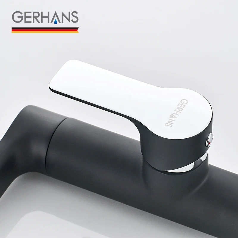 GERHANS Faucet K14015B Смеситель для умывальника/кухни с гайкой Цвет: Чёрный+Хром|Смесители