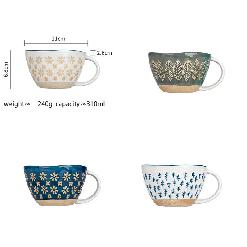 

310ml Japanese Vintage Ceramic Mug Handgrip Cup For Breakfast Milk Oatmeal Coffee Heat Resistant Office Home Drinkware Tool 2021