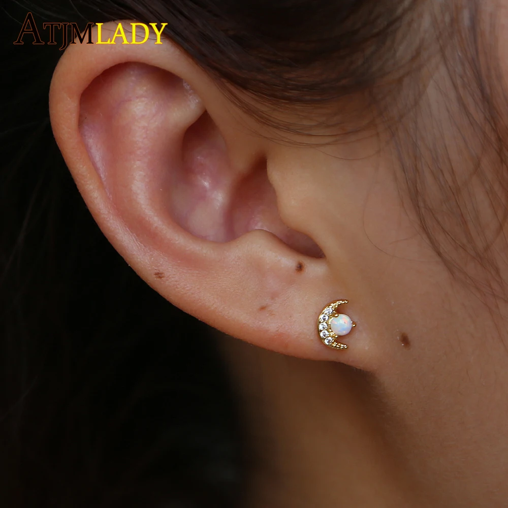 925 Стерлинговое Серебро кубического циркония серьги луна со шпилькой для женщин