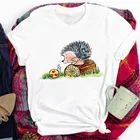 Женские футболки 2022, повседневная женская футболка с милым принтом Ежика в стиле 90-х, модная трендовая летняя одежда, женская футболка с графическим рисунком, топы