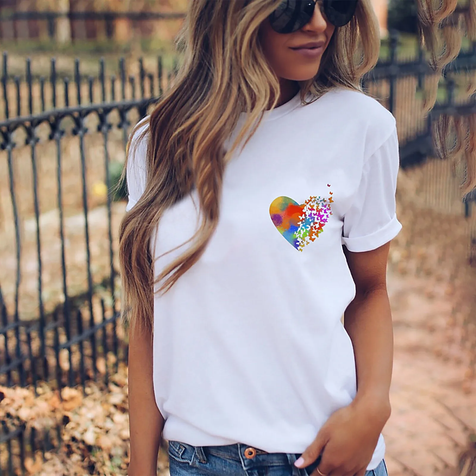 

Tee Shirt Femme White Tops And Shirts For Ladies Women's Sexy Fashion Clothes Casual Short-sleeved Clothes Summer Printed Tops