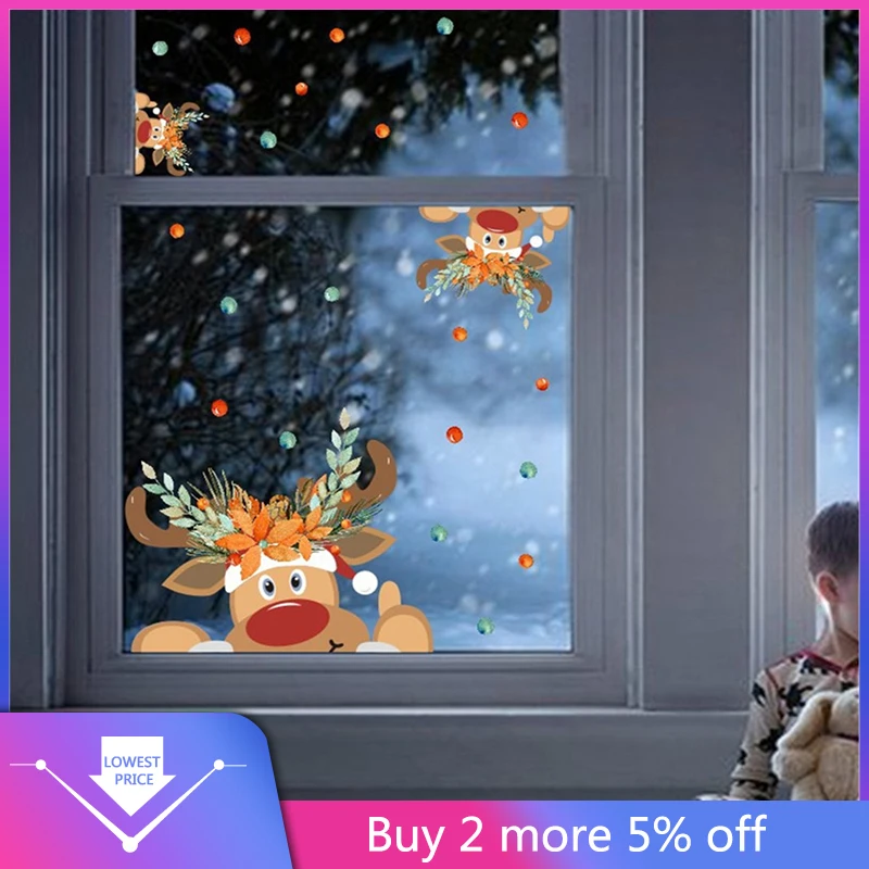 Мультяшные рождественские наклейки витрина на окно фон настенное домашний декор