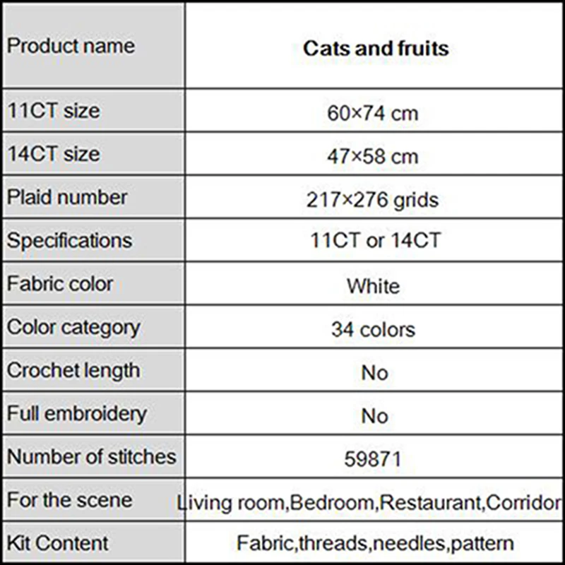 Joy Sunday Новое поступление Набор для вышивки крестиком кошек и фруктов DMC рукоделие