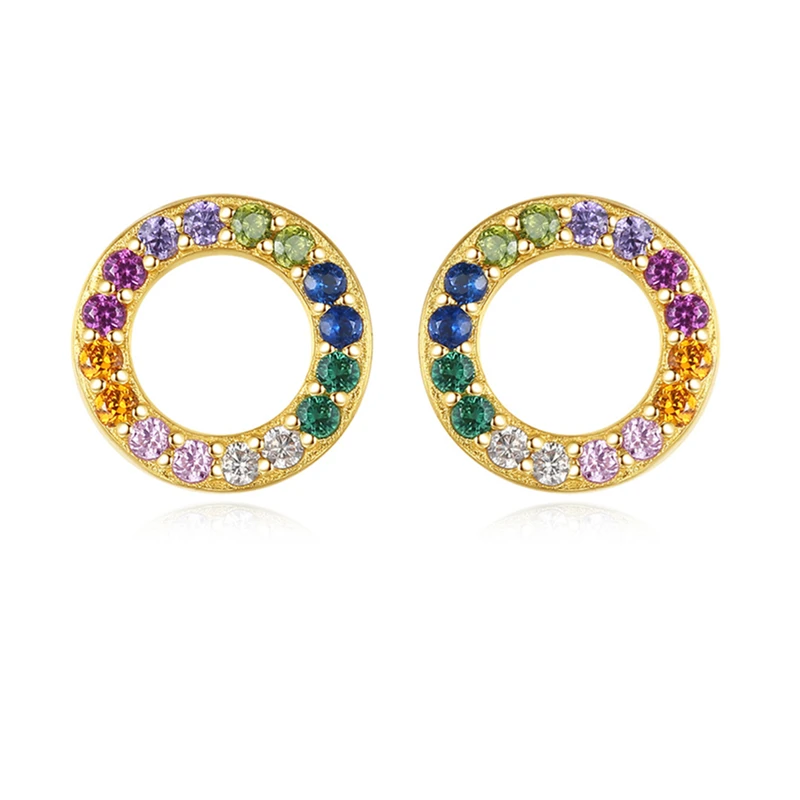 

High Design Rainbow Series Elegant Ladies Earrings Temperament Hollow Round Gold Color Zircon Engagement Earrings