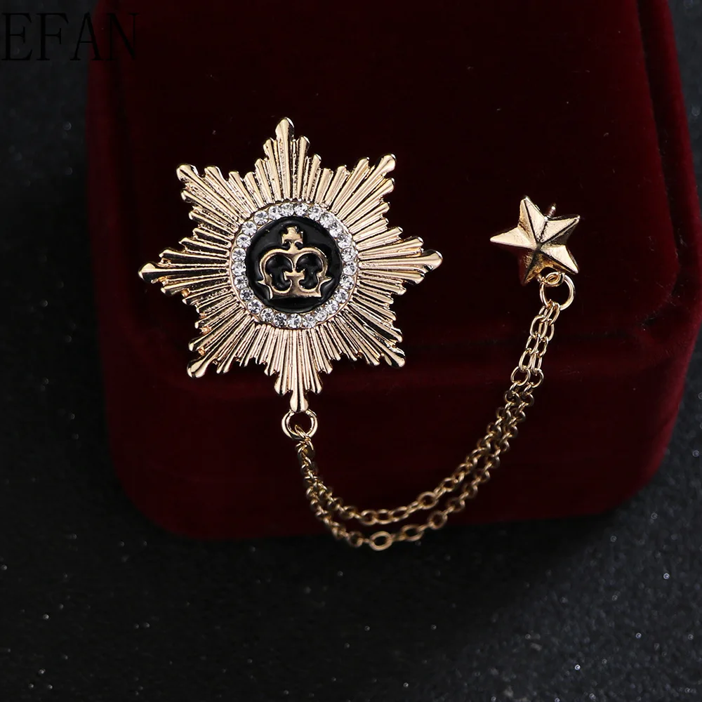 Мужская брошь в форме восьмиугольной короны золотистая/Серебристая с двумя