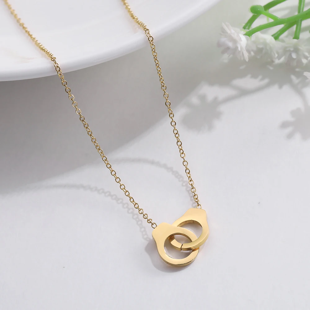 Skyrim Fashion Gold Color Stainless Steel Handcuff Necklace Women Statement Chain Choker Necklaces Jewelry Female Gift | Украшения и