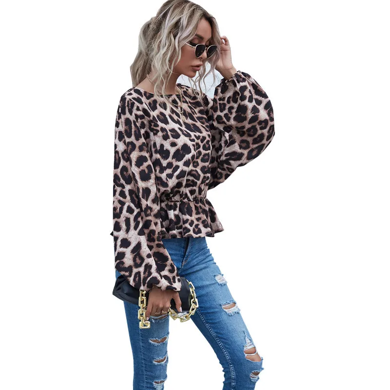 

2020 Fall Tops For Women Full Sleeve O-Neck Leopard Batwing Sleeve T-shirt Casual Loose Fashion Streetwear Tops Women Autumn