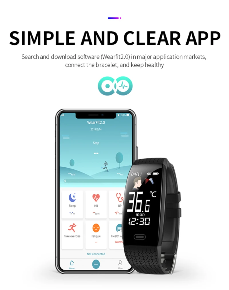 Новинка 2020 смарт браслет T5 температурный 24 часа в режиме реального времени Смарт