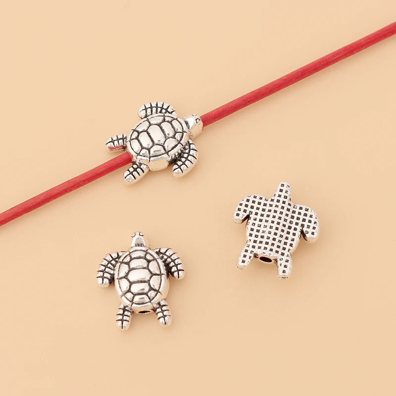 

30pcs/Lot Tibetan Silver Turtle Tortoise Spacer Slider Beads Charms for DIY Bracelet Anklet Jewellery Making Finding Accessories