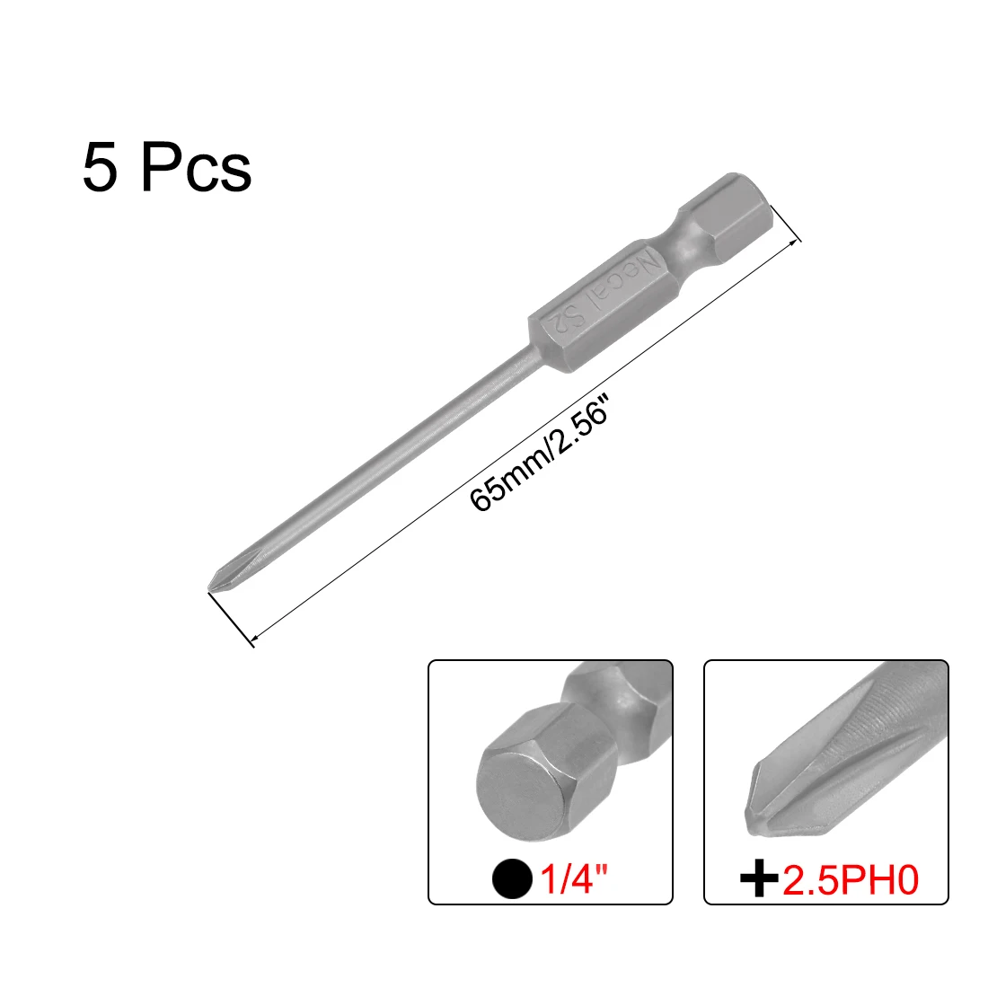 Uxcell 5 шт. 2 мм PH0 Магнитная отвертка Philips Bits 1/4 дюйма шестигранный хвостовик 56 Длина