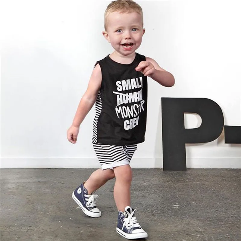 

2PCS Newborn Infant Baby Boy Set Vest Tops+Pants Kids Striped Clothes Outfits 0-24M Children Set Baby Boy Cotton Sets