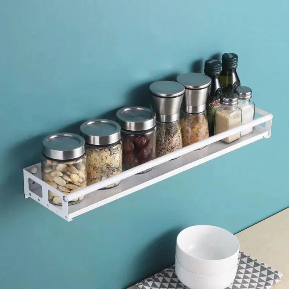 

Kitchen Organizer Wall Mount Bracket Wall Storage Rack Spice Jar Rack Cabinet Shelf Kitchen Gadget Supplies Bathroom Rack